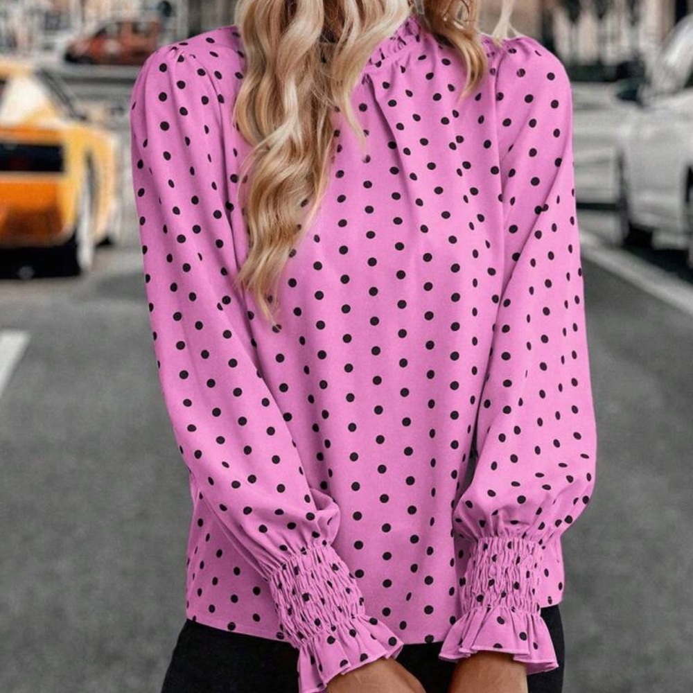 We pink polka dot long sleeve blouse - Picture 3 of 5